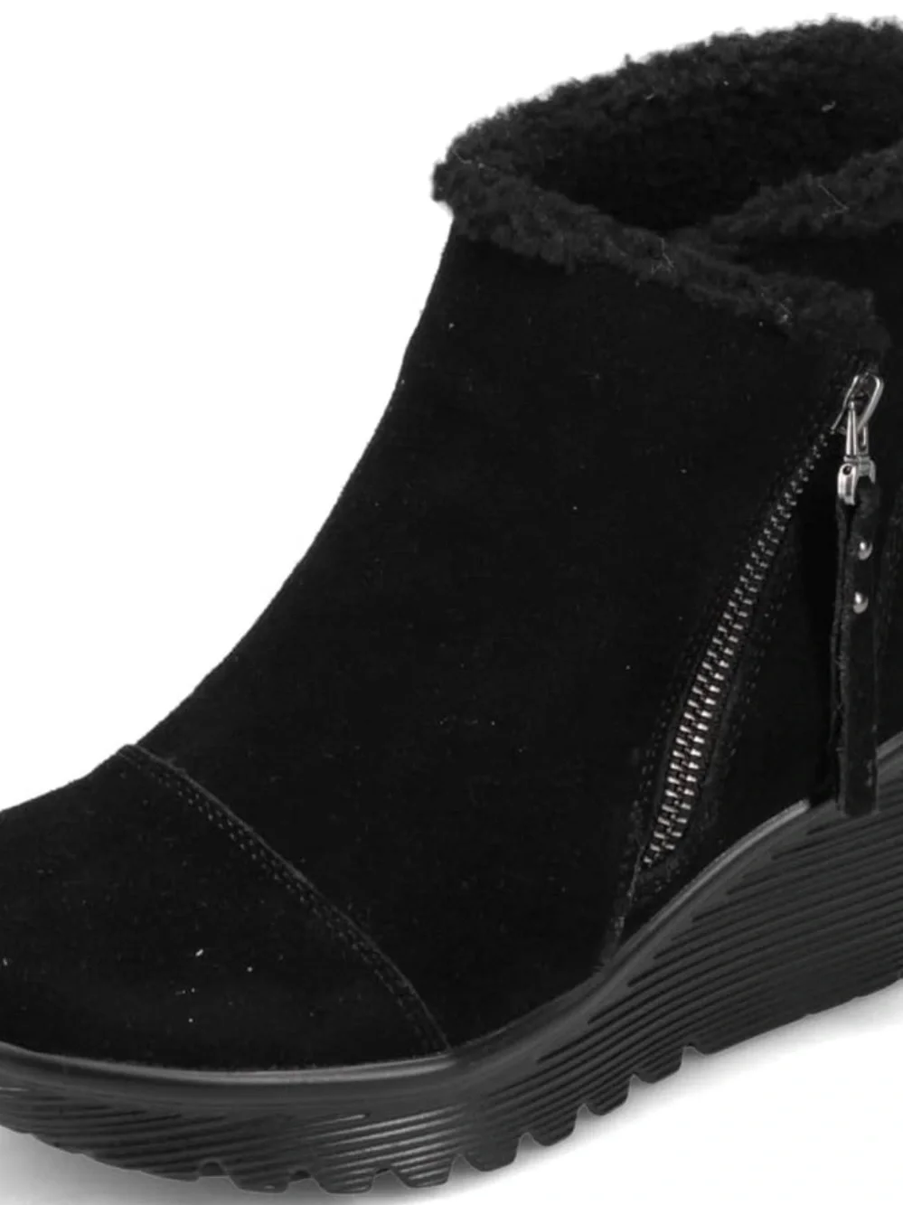 Skechers Women's Black Suede Zip Ankle Winter Boot NWOB
